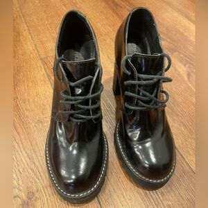 Lace-Up Platform Ankle Boots in Black Patent